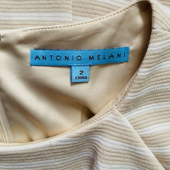 ANTONIO MELANI Women's Cream Striped Sleeveless Ruffled Sheath Office Dress Sz 2 - Picture 7 of 8